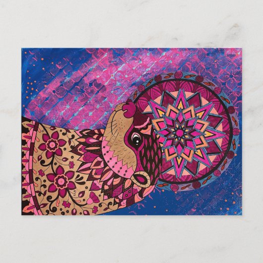 Fushia Floral Otter Postkarte (Vorderseite)