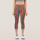 Fusionsmuster mit Blume und Händen Capri Leggings (Vorderseite)