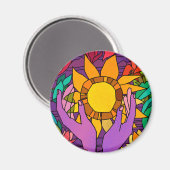 Fusionsmuster mit Blume und Händen Magnet (Vorderseite/Rückseite)