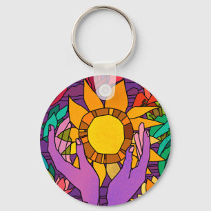 Fusionsmuster mit Blume und Händen Schlüsselanhänger