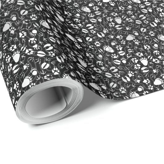 Fußabdrücke 01b. Black BG Geschenkpapier (Rolleneckpunkt)
