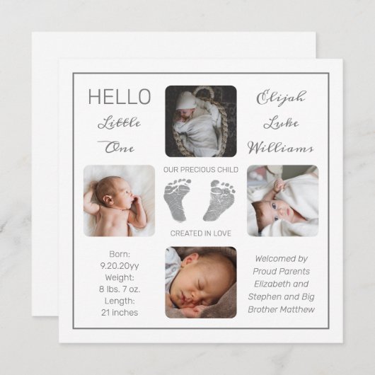 Fußabdrücke Ankündigung mehrerer Fotos zur Geburt (Vorne/Hinten)