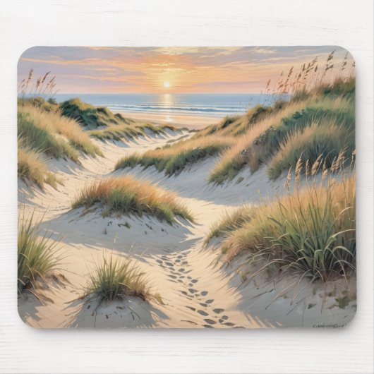 Fußabdrücke auf der Düne am Strand Mousepad (Vorne)