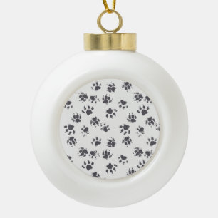 Fußabdrücke einfügen: Hund Monochrom Nahtlos. Keramik Kugel-Ornament