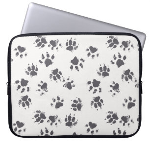 Fußabdrücke einfügen: Hund Monochrom Nahtlos. Laptopschutzhülle