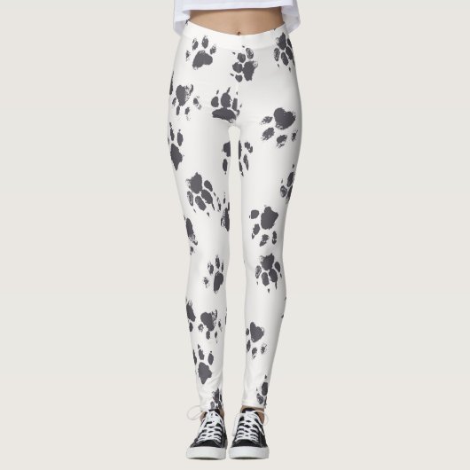 Fußabdrücke einfügen: Hund Monochrom Nahtlos. Leggings (Vorderseite)