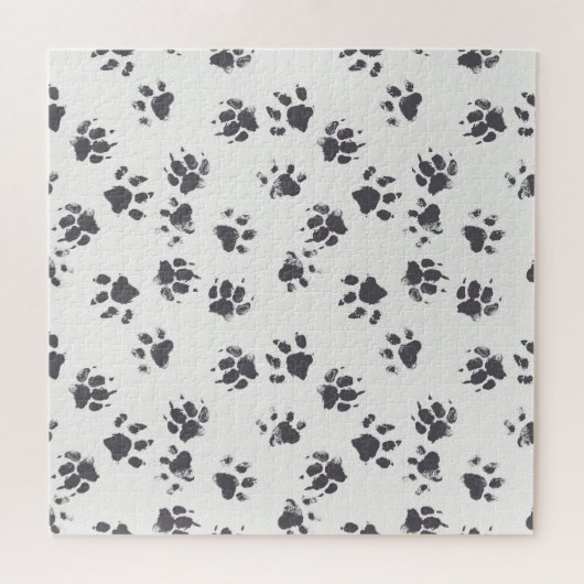 Fußabdrücke einfügen: Hund Monochrom Nahtlos. Puzzle (Horizontal)