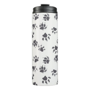 Fußabdrücke einfügen: Hund Monochrom Nahtlos. Thermosbecher