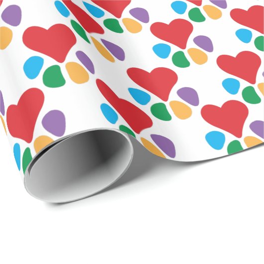 Fußabdrücke im Muster eines Herzpfads Pet Lovers Geschenkpapier (Rolleneckpunkt)