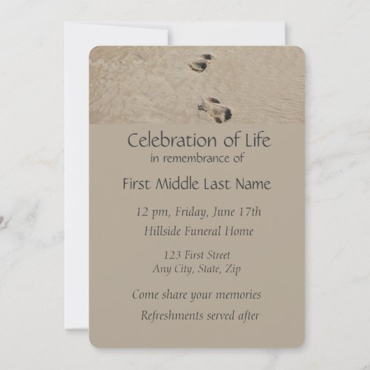 Fußabdrücke im Sand Gedicht Custom Memorial Einladung (Rückseite)