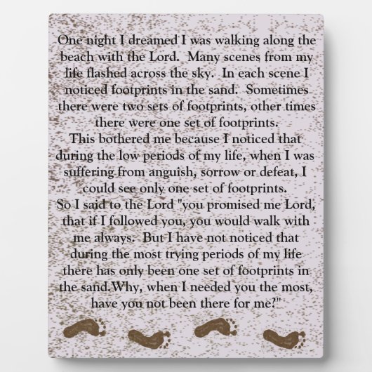 Fußabdrücke im Sand mit Jesus Plaque Fotoplatte (Vorderseite)