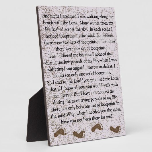 Fußabdrücke im Sand mit Jesus Plaque Fotoplatte (Seite)