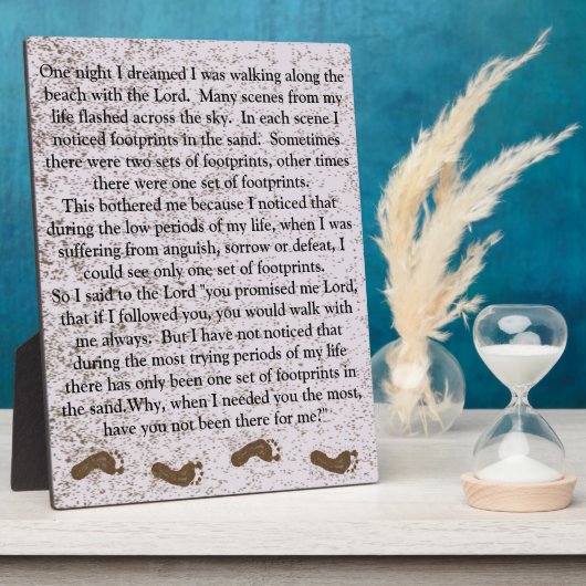 Fußabdrücke im Sand mit Jesus Plaque Fotoplatte (Seite)