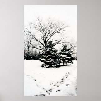 Fußabdrücke im Schneeplakat Poster