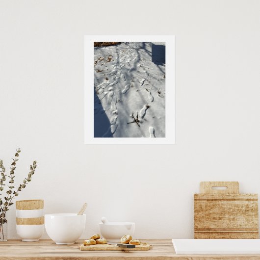 Fußabdrücke im Schneeplakat Poster (Küche)