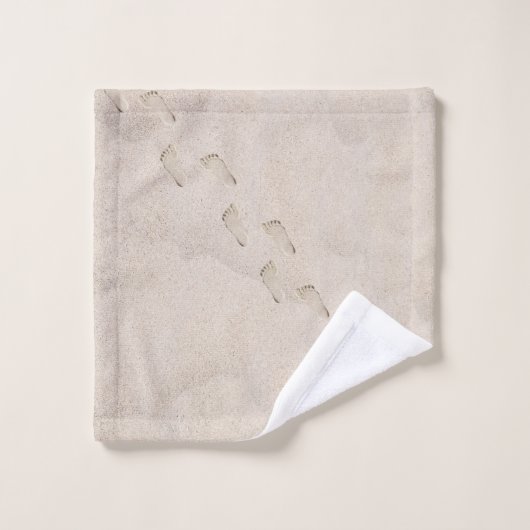 Fußabdrücke in Beach Sand Badhandtuch Set (Waschlappen)