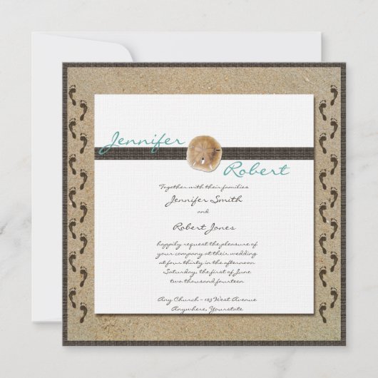 Fußabdrücke in der Sand Hochzeit Einladung (Vorderseite)