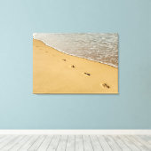 Fußabdrücke in Sand mit Wave Leinwanddruck (Insitu (Holzboden))