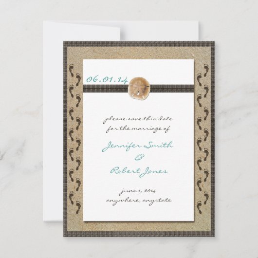 Fußabdrücke Save the Date im Sand (Vorderseite)