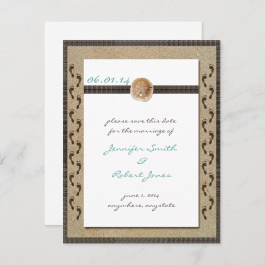 Fußabdrücke Save the Date im Sand (Vorne/Hinten)