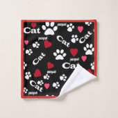 Fußabdrücke von Katzen Badhandtuch Set (Waschlappen)