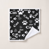 Fußabdrücke von Katzen Badhandtuch Set (Waschlappen)