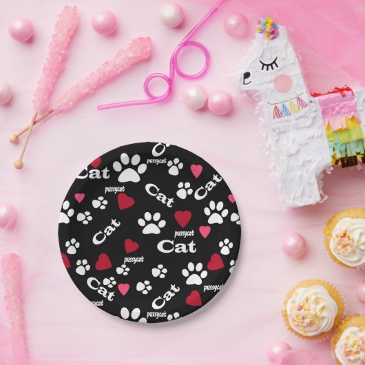 Fußabdrücke von Katzen Pappteller (Party)