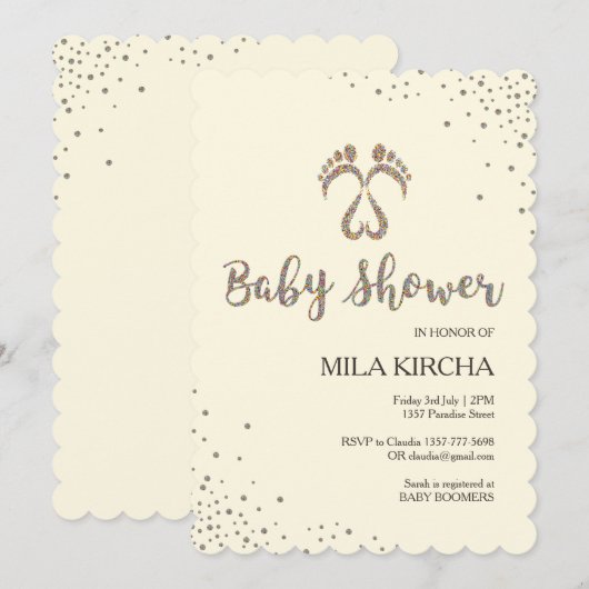 Fußbäder mit Babydusche Einladung (Vorne/Hinten)