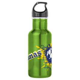 Fußbalball und platsche genannte trinkflasche