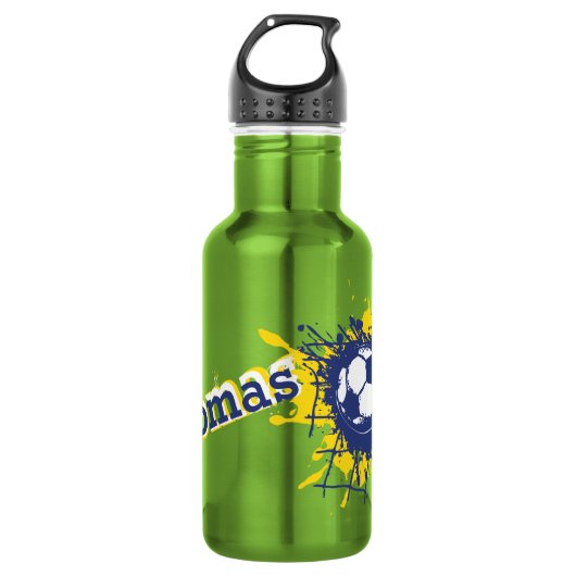 Fußbalball und platsche genannte trinkflasche (Vorderseite)