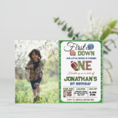 Fußball 1. Foto Geburtstagsjunge Einladung (Stehend Vorderseite)