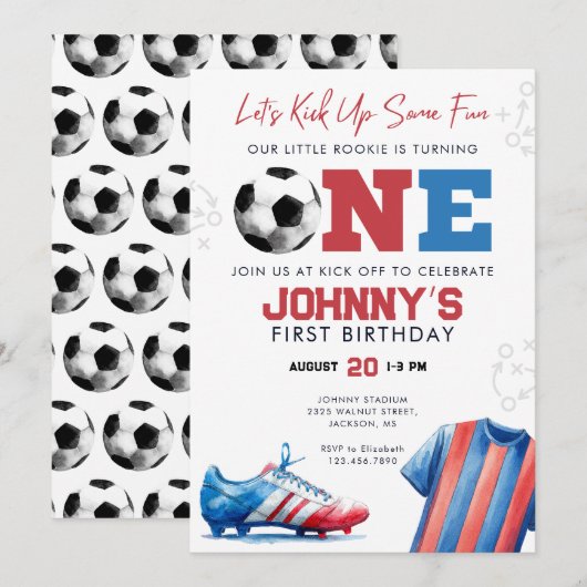 Fußball 1. Geburtstag Einladung (Vorne/Hinten)