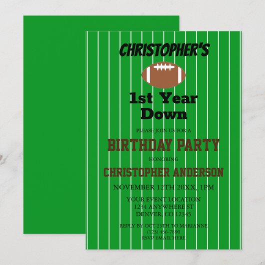 Fußball 1. Geburtstag Einladung (Vorne/Hinten)
