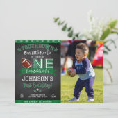 Fußball 1. Geburtstag Foto Einladung Black (Stehend Vorderseite)