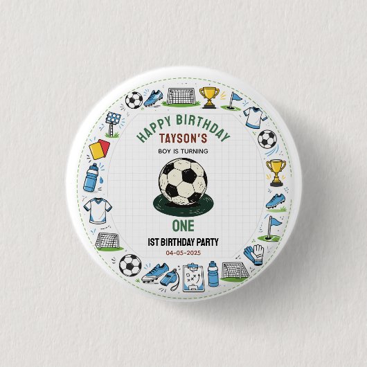 Fußball 1. Geburtstag – Lustige Kinder Button (Vorderseite)