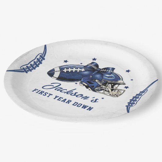 Fußball 1. Geburtstagspapier Teller (Schrägansicht)