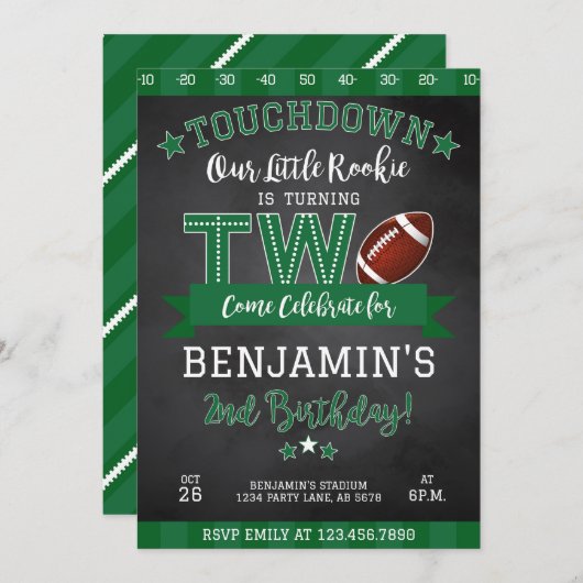 Fußball 2. Geburtstag Einladung Black (Vorne/Hinten)