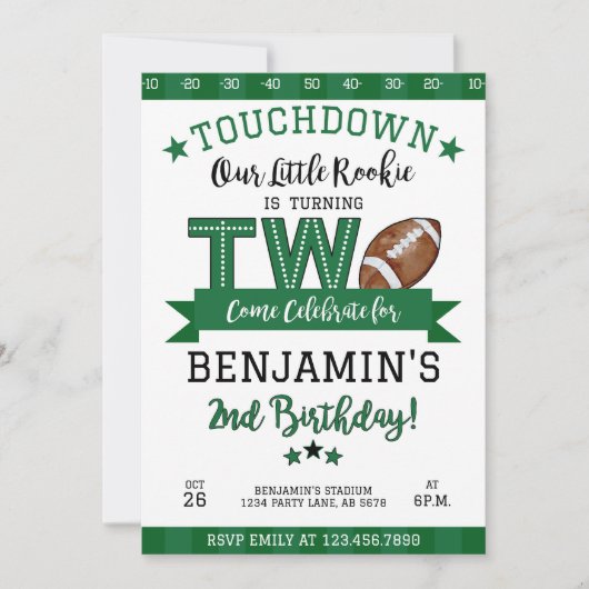 Fußball 2. Geburtstag Einladung White (Vorderseite)