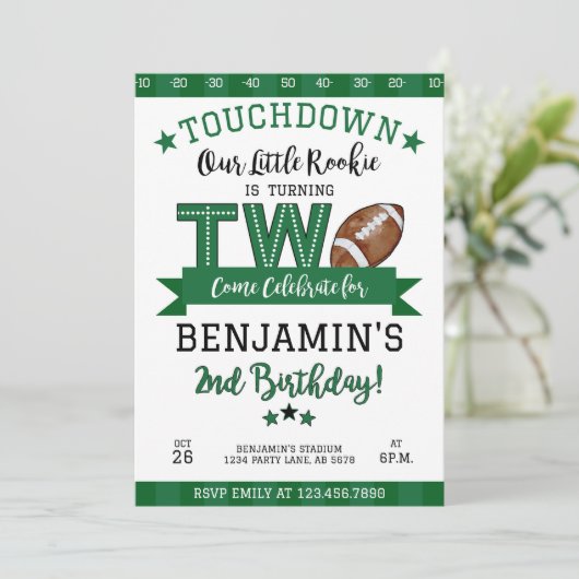 Fußball 2. Geburtstag Einladung White (Stehend Vorderseite)