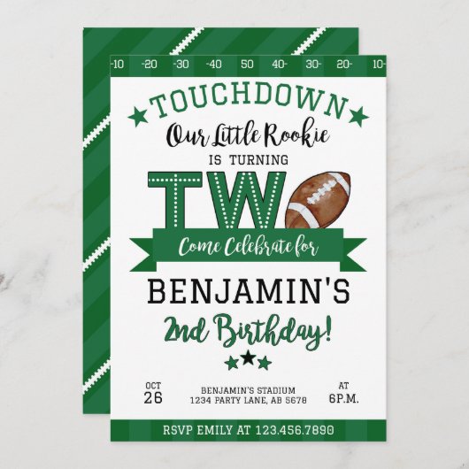 Fußball 2. Geburtstag Einladung White (Vorne/Hinten)
