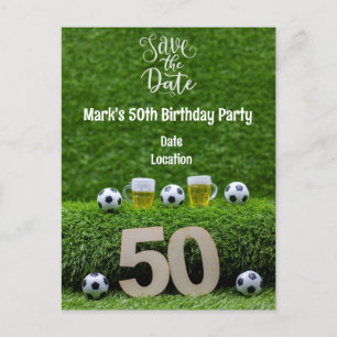 Fußball 50. Geburtstag mit Bier auf grünem Hinterg Postkarte