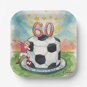 Fußball 60. Geburtstag mit Bällen auf grünem Grund Pappteller