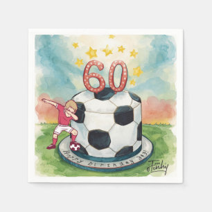 Fußball 60. Geburtstag mit Bällen auf grünem Rasen Serviette