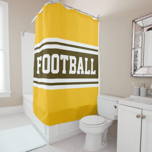 FUSSBALL 70er Gelborange Braune Streifen Duschvorhang (Beispiel)