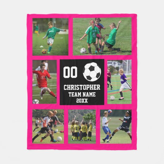 Fußball 7 Foto Collage Fuchsia Fleecedecke (Vorderseite)