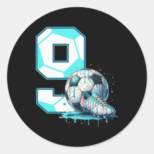 Fußball 9. Geburtstag 9 Jahre alte Eis-Drip-Bday Runder Aufkleber