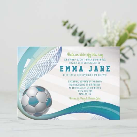 Fußball AQUAMARIN einladen Einladung (Stehend Vorderseite)