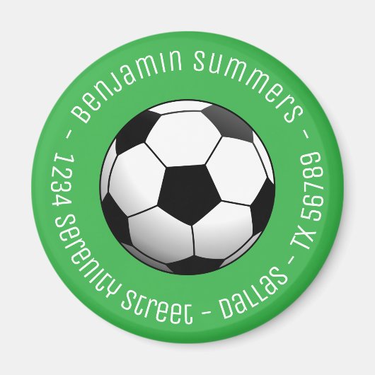 Fußball auf Grün mit individuellem Text Magnet (Vorne)
