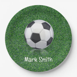 Fußball auf grünem Gras Pappteller