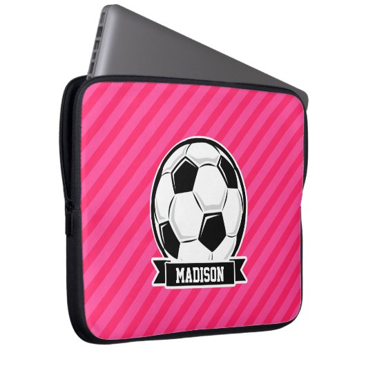Fußball auf Neon Pink Streifen Laptopschutzhülle (Vorne Rechts)